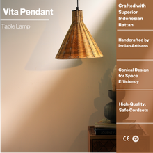 Load image into Gallery viewer, Vita Pendant - Natural Rattan and Cane, Hanging Lamp, Handmade in India
