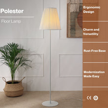 Load image into Gallery viewer, Polester Floor Lamp - White Pleated Shade, White Stick Lamp, Easy to Assemble
