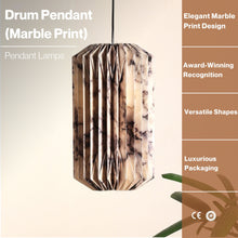 Load image into Gallery viewer, Drum Pendant Lamp (Marble Print) - Marble Printed Origami Pendant Light, Origami Hanging Light
