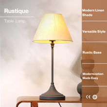 Load image into Gallery viewer, RUSTIQUE TABLE LAMP - COTTAGE CHARM, MID-CENTURY, LINEN SHADE DESK LAMP
