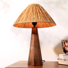 Load image into Gallery viewer, HARMONY TABLE LAMP - RAFFIA, NATURAL WOOD, PERFECT DESK LAMP FOR EARTHY SPACES
