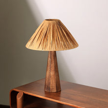 Load image into Gallery viewer, HARMONY TABLE LAMP - RAFFIA, NATURAL WOOD, PERFECT DESK LAMP FOR EARTHY SPACES
