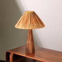 Load image into Gallery viewer, HARMONY TABLE LAMP - RAFFIA, NATURAL WOOD, PERFECT DESK LAMP FOR EARTHY SPACES
