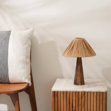 Load image into Gallery viewer, HARMONY TABLE LAMP - RAFFIA, NATURAL WOOD, PERFECT DESK LAMP FOR EARTHY SPACES
