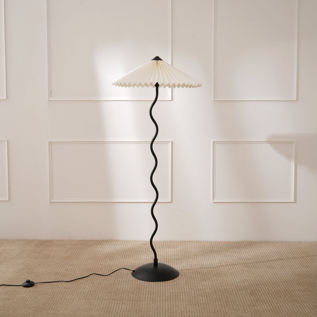 Wavy Floor Lamp - Contemporary Metal Base Lighting with Handpleated Shade