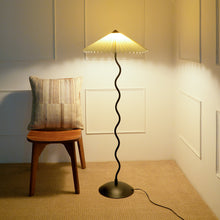 Load image into Gallery viewer, Wavy Floor Lamp - Contemporary Metal Base Lighting with Handpleated Shade
