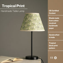 Load image into Gallery viewer, Nordic Night Table Lamp - Tropical Floral Print Desk Lamp - Made from Cotton Recycled Paper, Bedside Lamp With Indian Block Printing Technique, Premium Matte Finish for Base
