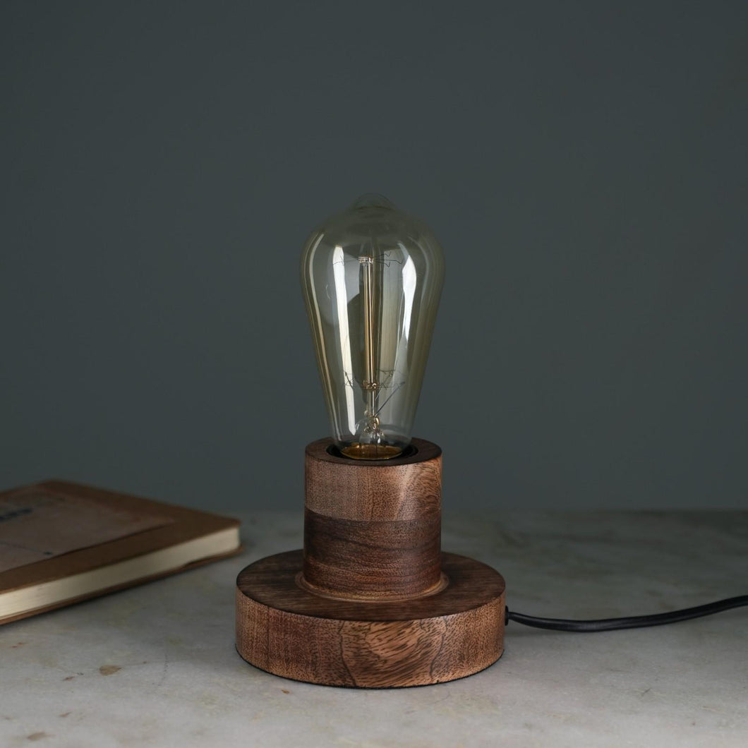 Naked Bulb Table Lamp - Artistic incandescent Bulb Desk Lamp, Mango Wood Bedside Lamp Made from Base