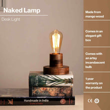 Load image into Gallery viewer, Naked Bulb Table Lamp - Artistic incandescent Bulb Desk Lamp, Mango Wood Bedside Lamp Made from Base
