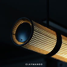 Load image into Gallery viewer, Neo Sleek Linear - Industrial Pendant lamp with Natural bamboo mesh for Home, restaurants and offices.
