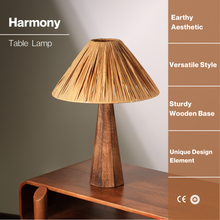 Load image into Gallery viewer, HARMONY TABLE LAMP - RAFFIA, NATURAL WOOD, PERFECT DESK LAMP FOR EARTHY SPACES
