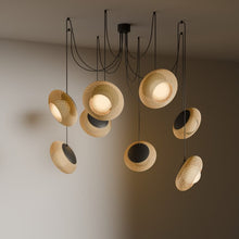 Load image into Gallery viewer, Eclipse Cluster 2.0 - Bamboo 8 Lampshades Cluster Pendant Lamp.
