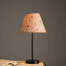 Load image into Gallery viewer, Nordic Night Table Lamp - Floral Flourish Print Desk Lamp - Bedside Lamp Made from Cotton Recycled Paper, Indian Block Printing Technique
