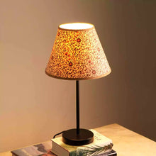 Load image into Gallery viewer, Nordic Night Table Lamp - Floral Flourish Print Desk Lamp - Bedside Lamp Made from Cotton Recycled Paper, Indian Block Printing Technique
