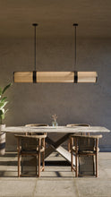 Load image into Gallery viewer, Neo Sleek Linear - Industrial Pendant lamp with Natural bamboo mesh for Home, restaurants and offices.
